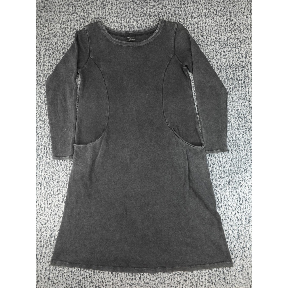 Maggies Organics Shift Dress Womens M Grey Good Long Sleeve Cotton Pockets